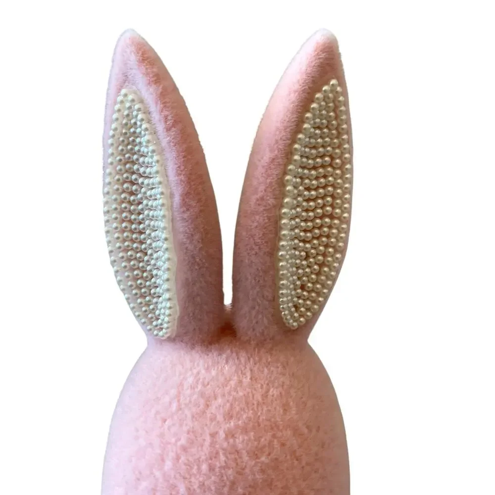 SPRING GATHERINGS 15in Pink Flocked Bunny With Faux Pearl Ears & Ribbon New